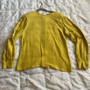 Women’s Yellow silk Long-Sleeve Crewneck Blouse